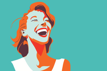 A woman laughing out loud. Flat vector style - obrazy, fototapety, plakaty