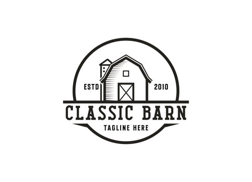 Vintage farm logo design - barn wood building house farm cow cattle