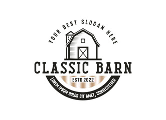 Vintage farm logo design - barn wood building house farm cow cattle