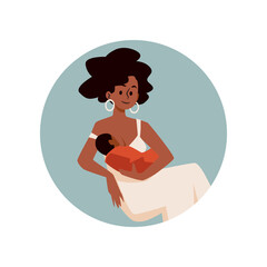 Happy woman breastfeeding newborn baby, flat vector illustration isolated on white background.