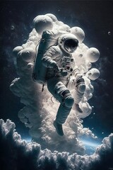 Astronaut floating in the clouds against the backdrop of the sky and deep space - generative AI
