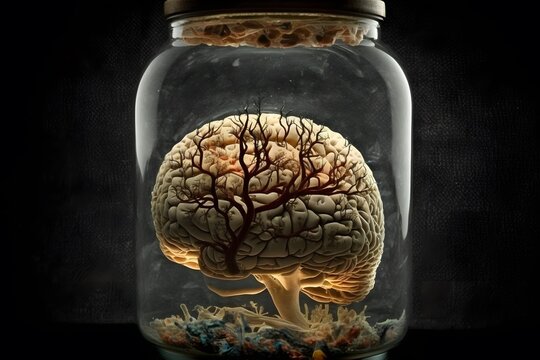 brain in jar created using AI Generative Technology
