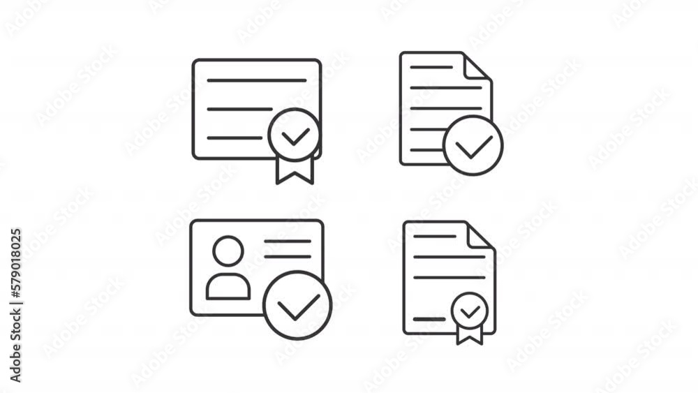 Poster animated reports linear icons. check documents. official information. personal id verification. seam