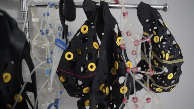 MCScap 10-20 textile helmet with EEG rings. Electroencephalography can determine the causes of insomnia and many other problems of the brain, head. 