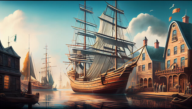 Drawing of sailing ship port