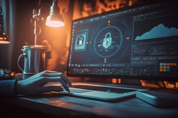 Laptop and coffee. Cyber Security