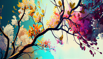Spring colorful flowers illustration