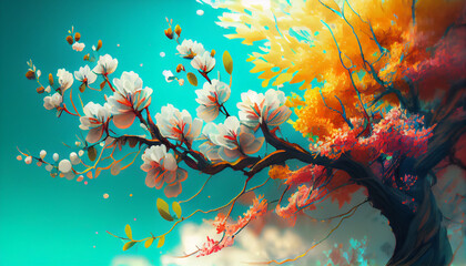 Fototapeta na wymiar Spring colorful flowers illustration