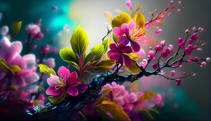 Obraz na płótnie Canvas Spring colorful flowers illustration