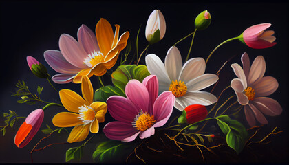 Naklejka na ściany i meble Spring colorful flowers illustration