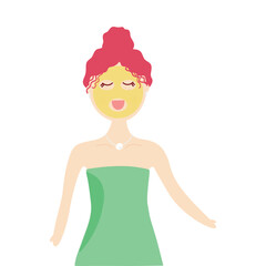 Woman with face mask vector illustration. Girl, female doing her skin care routine. Isolated.