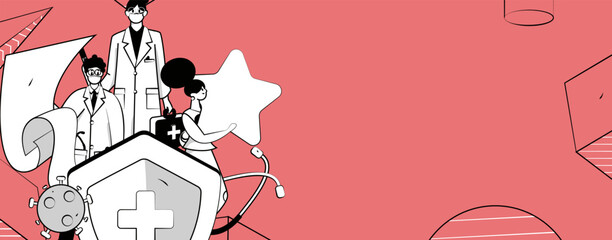 Fototapeta premium Medical Characters Anti-epidemic Flat Vector Concept Operation Hand Drawn Illustration 