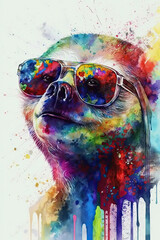 Sloth wearing sunglasses, Psychedelic Illustration. Generative AI