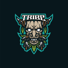 Tribe mascot logo design vector with modern illustration concept style for badge, emblem and t shirt printing. Tribe bull face illustration for sport and esport team.