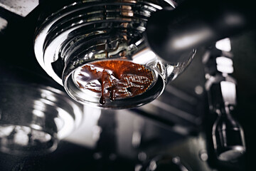 making espresso on a coffee machine