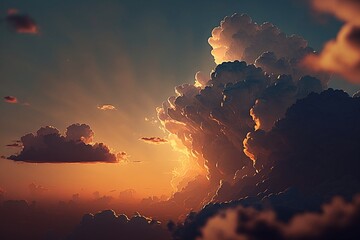 Majestic Beautiful Clouds at Sunset, Ai Generated