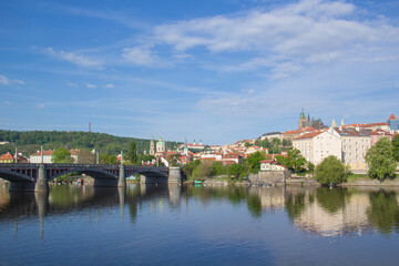 Fototapeta na wymiar Beautiful view of St. Vitus Cathedral, Prague Castle, and Mala Strana in Prague, Czech Republic