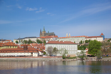 Fototapeta premium Beautiful view of St. Vitus Cathedral, Prague Castle, and Mala Strana in Prague, Czech Republic