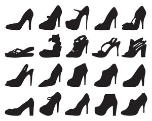 Black silhouettes of shoes on white background