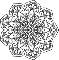 Flower Mandala doodle design with decorative elements. Hand drawn. Coloring for adult and kids or background. Vector Illustration
