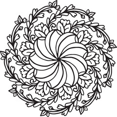 Flower Mandala doodle design with decorative elements. Hand drawn. Coloring for adult and kids or background. Vector Illustration
