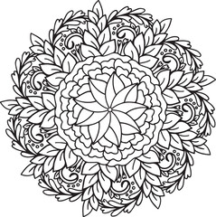 Flower Mandala doodle design with decorative elements. Hand drawn. Coloring for adult and kids or background. Vector Illustration
