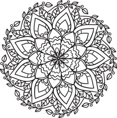 Flower Mandala doodle design no.5 with decorative elements. Hand drawn. Coloring page for adult and kids. Vector Illustration
