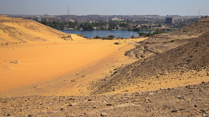 View of Aswan from the Monastery of St.Simeon on the west bank of Nile in Egypt, Africa
