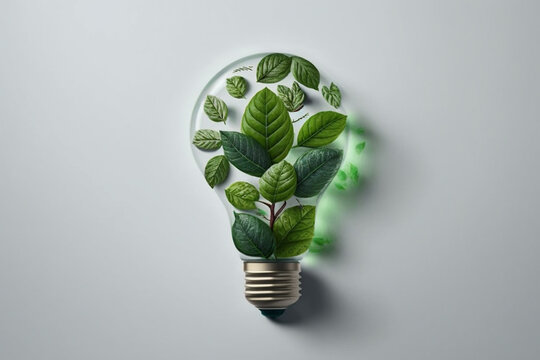 World environment and earth day concept with green leaves in lightbulb. Eco friendly enviroment