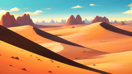 Naklejka na ściany i meble Rocky Desert with Canyons Detailed Hand Drawn Painting Illustration