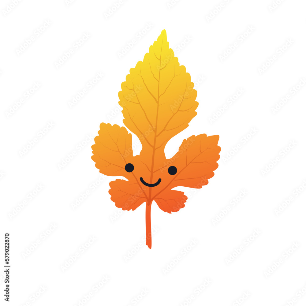 Poster cute smiling face on a brown and golden autumn fallen leaf - isolated on white background - colorful