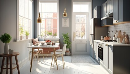 Modern home kitchen interior design, architecture design, Generative AI concept