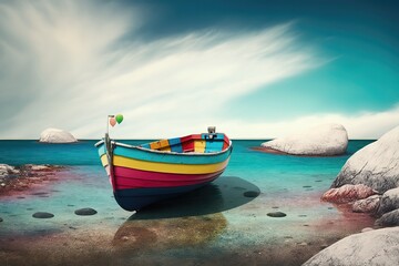 fishing boat on the beach. Generated AI
