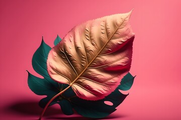 leaf on pink background created using Generative AI Technology