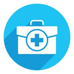 Obraz premium Health bag. flat icon. long shadow design. blue background.