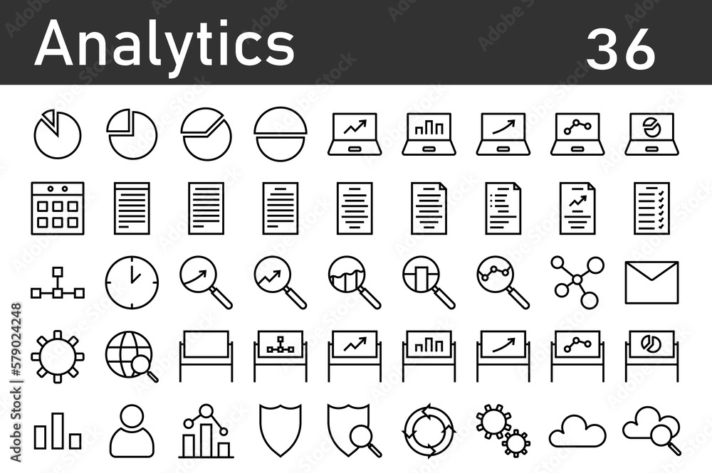 Aufkleber analytics thin line icon set. data analysis editable stroke icons. vector illustration.