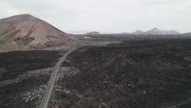 Aerial Casacoral Road, near Pueblo Tenesar in Lanzarote, Canary Islands