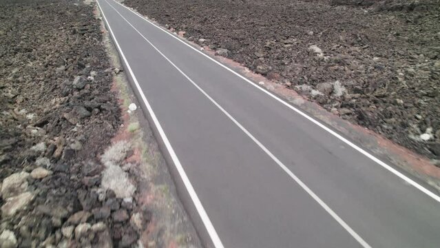 Aerial Casacoral Road, near Pueblo Tenesar in Lanzarote, Canary Islands