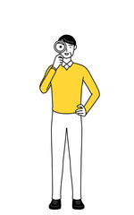 虫メガネをのぞく定年退職したシニア・中年男性