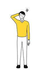 困って頭をかく定年退職したシニア・中年男性