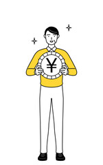 為替差益や円高のイメージ、定年退職したシニア・中年男性