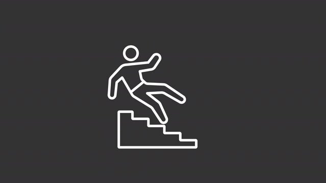 Animated falling white line icon. Liability insurance. Coverage. Loop HD video with chroma key, alpha channel on transparent background, black solid background. Outline motion graphic animation