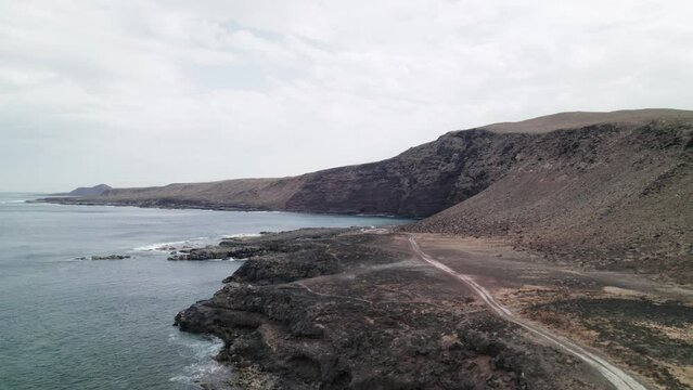 Aerial view over the coast near Tenesar, Canary Islands, Lanzarote
