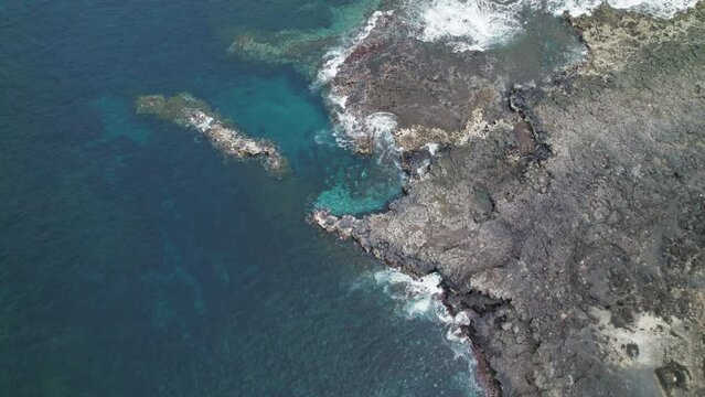 Drone topshot over the coast of Lanzarote, volcanic rocks