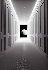 white corridor with moon. Generative AI