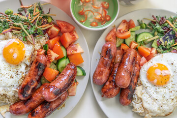 grilled sausages with vegetables