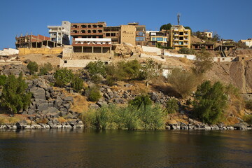 Fototapeta na wymiar Architecture on the east bank of Nile in Aswan in Egypt, Africa 