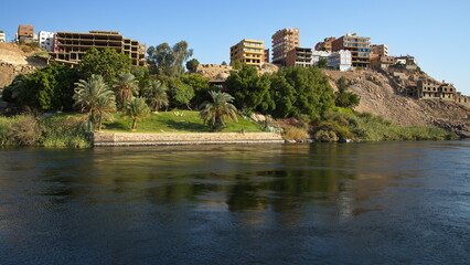 Fototapeta na wymiar Architecture on the east bank of Nile in Aswan in Egypt, Africa 