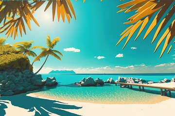 Obraz na płótnie Canvas Sunny Beach Holiday with Umbrella and Sand, Ai generated