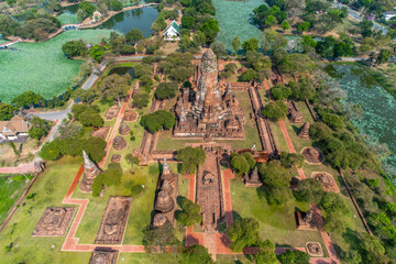 Aerial view of the ruins of Ayutthaya. thailand